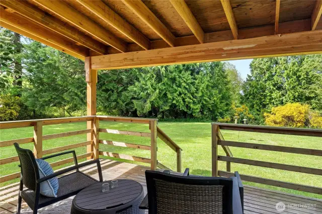 Covered back patio ready for all kinds of summer fun.