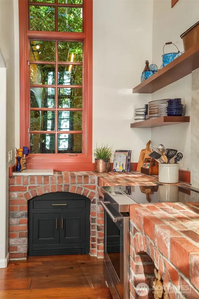 Authentic original rustic Mission inspired brick contertop.