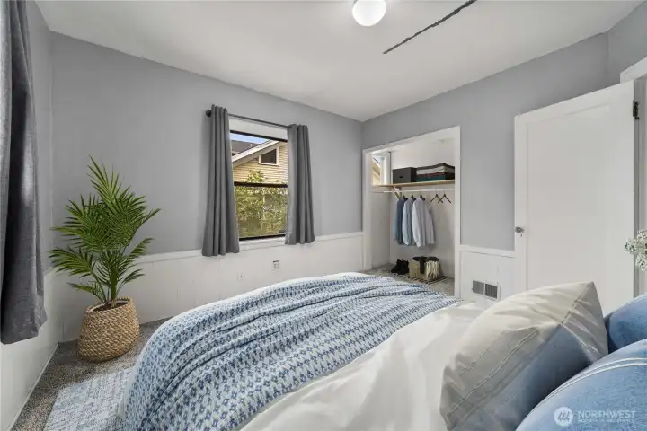 Main floor bedroom on north east, this room is carpeted to protect bare feet.