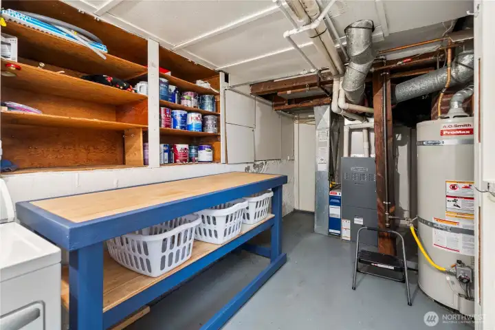 Lower level utility/laundry room with almost new furnace and w/h - excellent storage and comfortable folding area for lots of laundry.