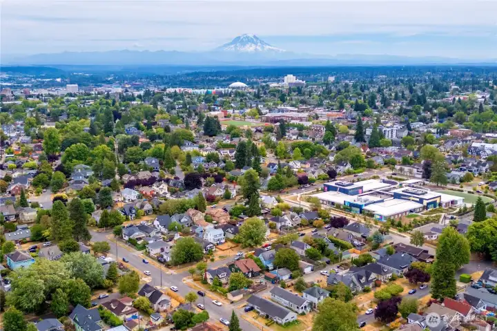 The flat topped building in the right of the picture is Grant Elementary School which is steps away from the home.
