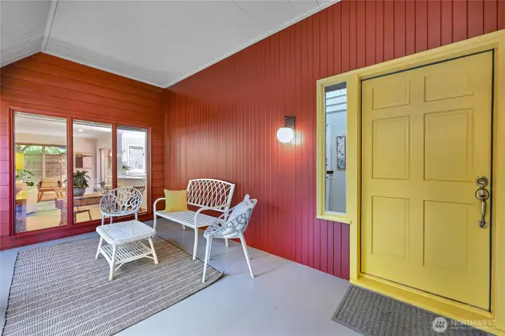 You can see how well-maintained this home is!  There's that spot for morning coffee.  That's the kitchen you can see through the windows.  See how nice that new paint looks.  This is what a "well-loved" home looks like!