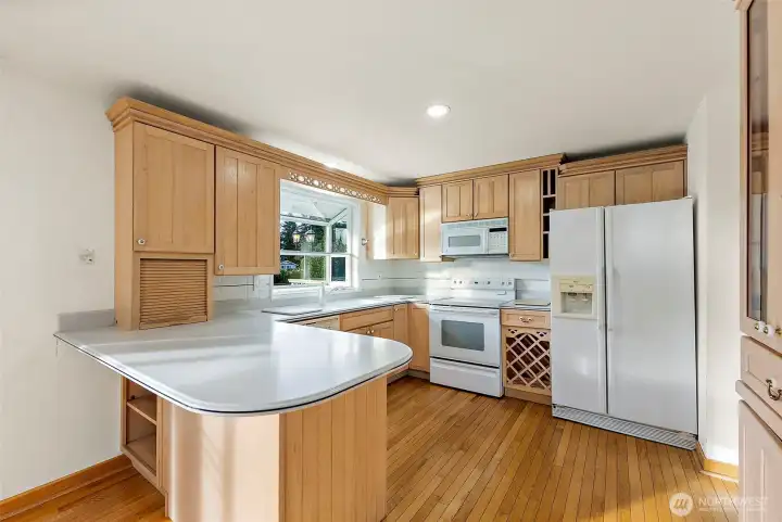 Functional Kitchen including a Bread Box & Wine Rack
