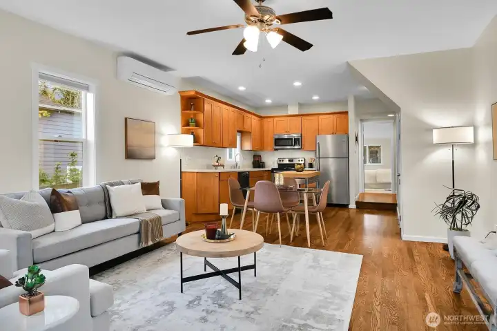 Open concept living rm, kitchen, dining area