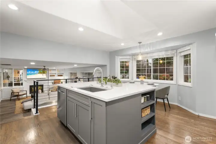 The center island is a spot to gather and cook your favorite recipe. It offers extra storage, too.