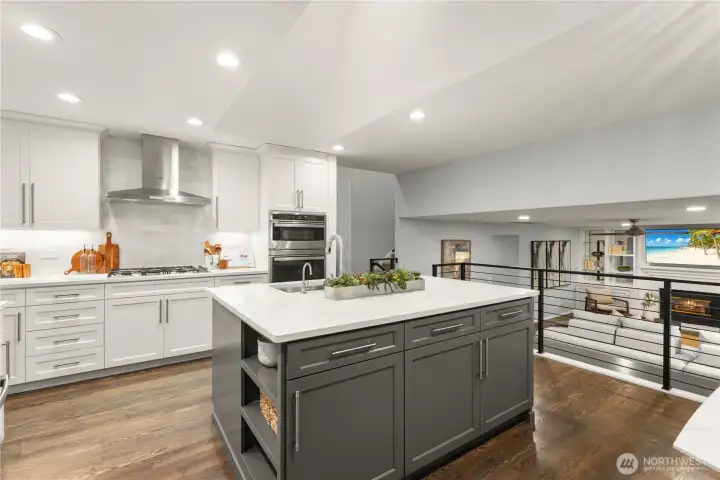 The kitchen overlooks the fantastic and cozy Family Room.