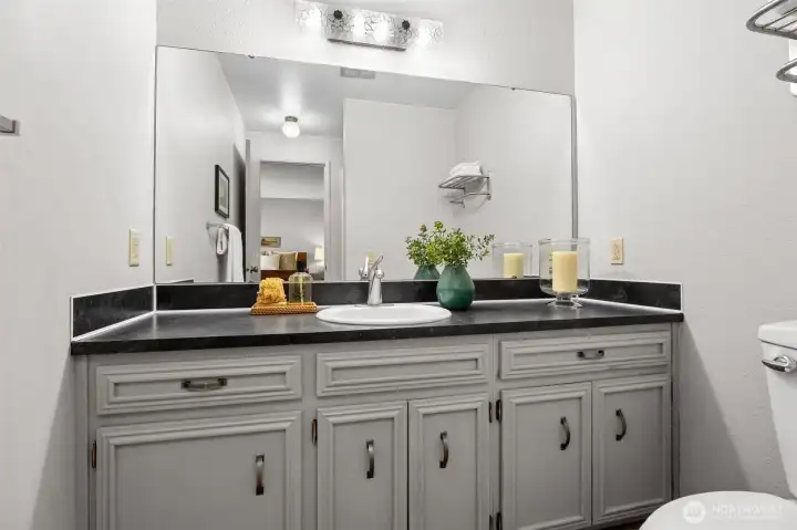 Large vanity in primary bathroom
