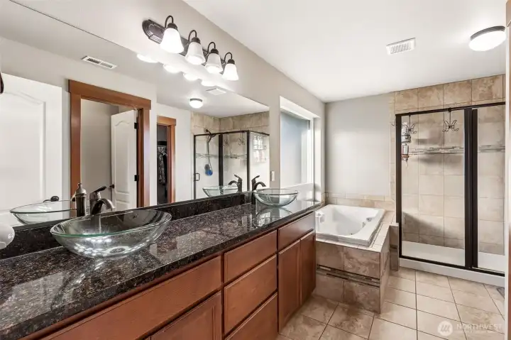 Primary Bath with heated floor, large walk in closet