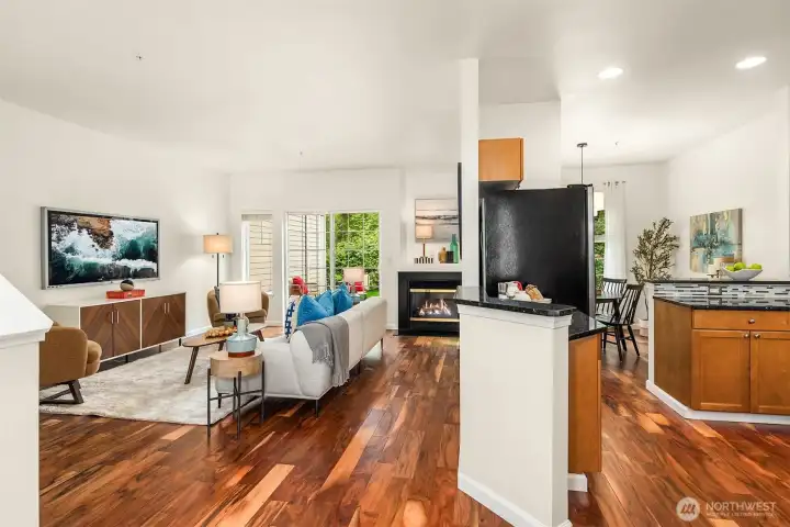 The hardwood flooring on the main level of this home are so beautiful! The floor plan is an open one, while still having delineated spaces. The entire home's interior was just painted.