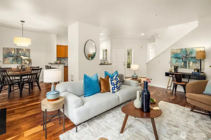 See? There is room for all your living room furniture AND desk space, perfect for today's lifestyle.