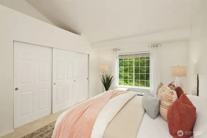 The vaulted ceilings in this room add to the spaciousness of it, yet it is still cozy.