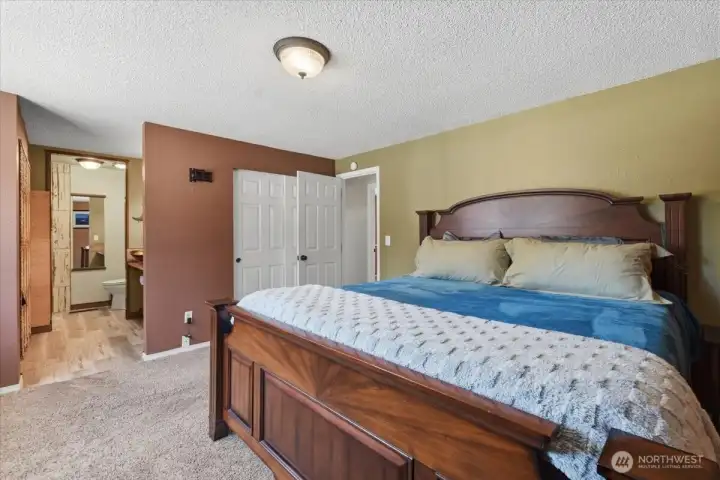 There is a custom 3/4 bath off of the primary bedroom.