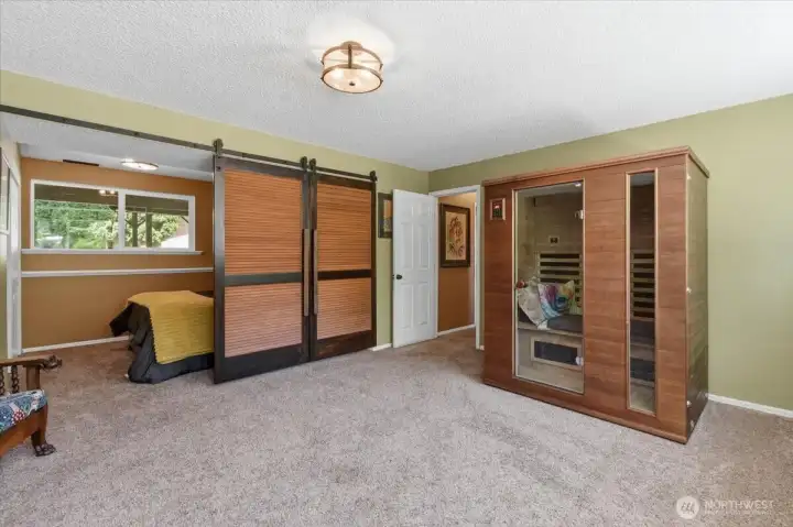 The spacious family room could also be used as a home office.