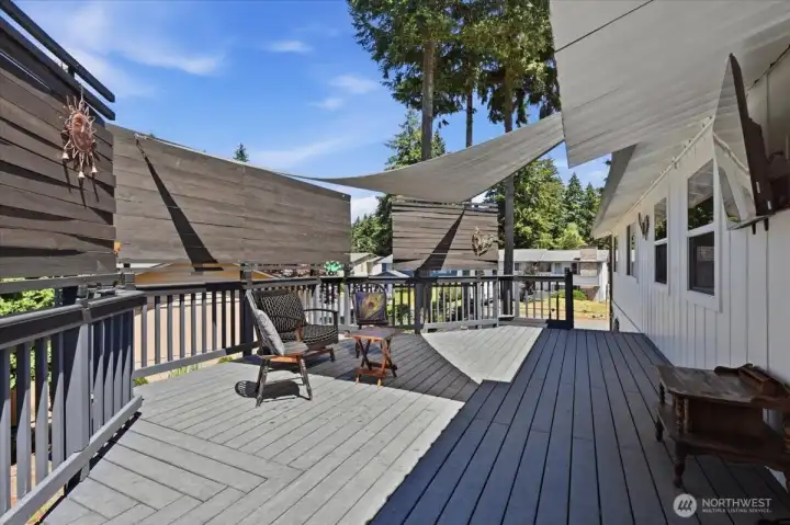 Another view of the deck that is hardwired for an outdoor TV.