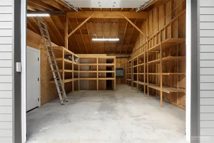 Detached garage with 10 ft door and loft storage