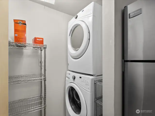 Full size stackable washer and dryer.