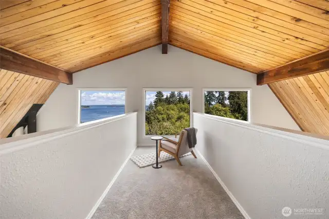 Upper floor, primary Bedroom catwalk to view the Puget Sound