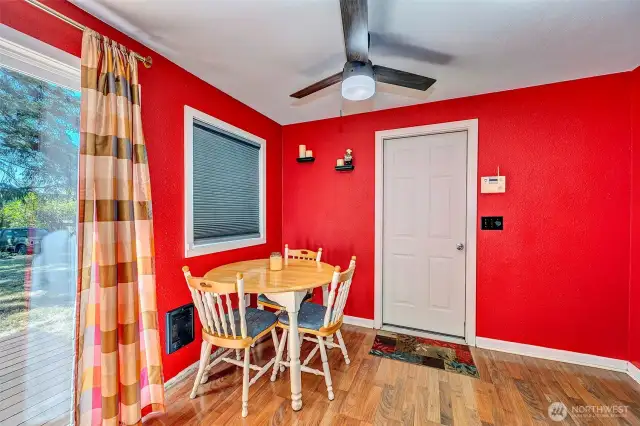 Dining area with door to the garage