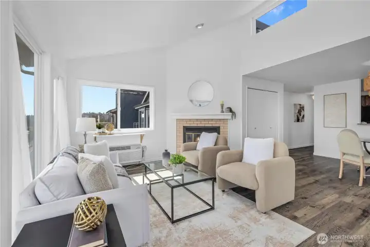 Living room with vaulted ceilings