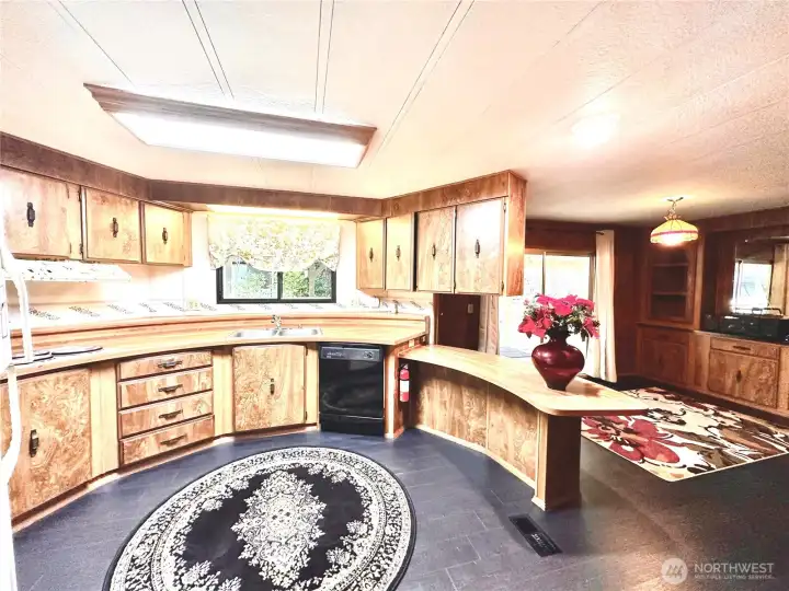 Kitchen overlooks the deck