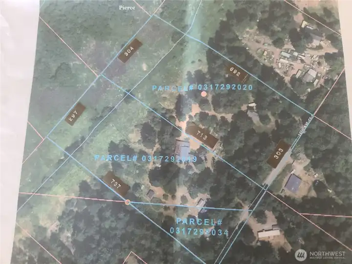 Map showing the 3 parcel numbers
