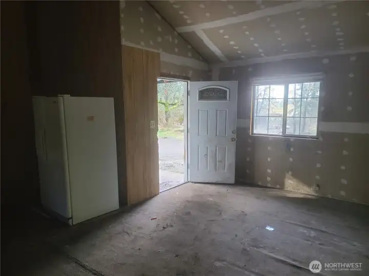 Cabin interior with vaulted ceilings