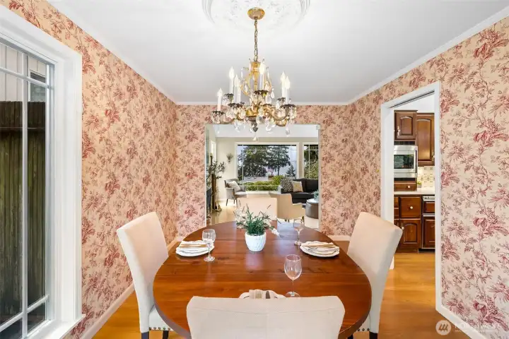Elegent Dining Room Looks out to the back yard.