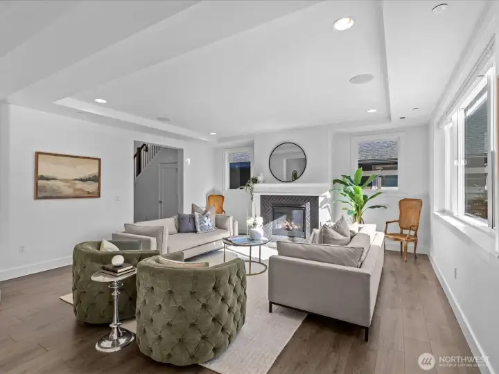 Gracious family room offers plenty of space to gather family and friends