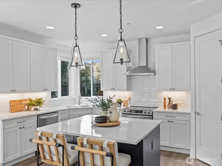 Breakfast bar offers additional seating and countertop space
