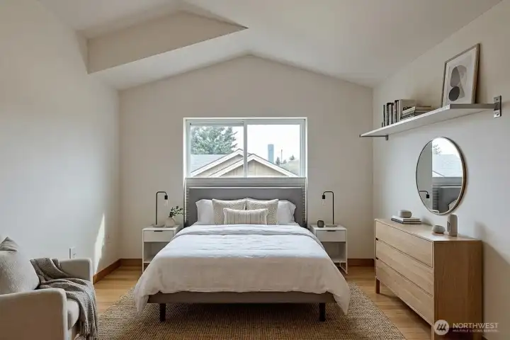 Upper level bedroom virtually staged