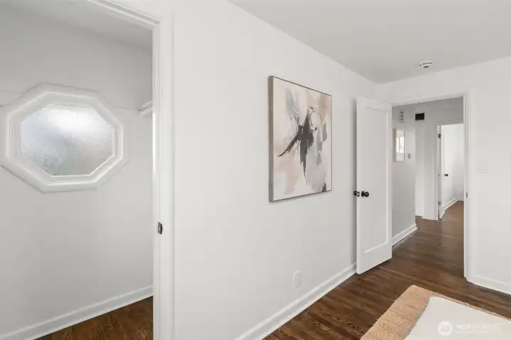 Walk in closet in the primary bedroom.