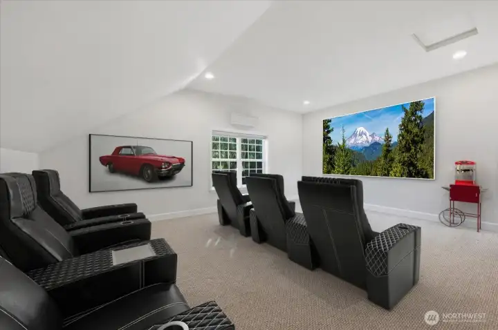 Upstairs bonus room! This room is so nice and ready to be a great theater room, home school room, etc.  Virtually staged to give you some great ideas!