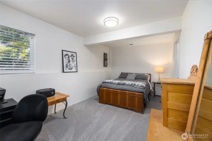 Lower floor office also has a walk-in closet and sits adjacent to the full bath, creating the potential for an easy second primary suite.