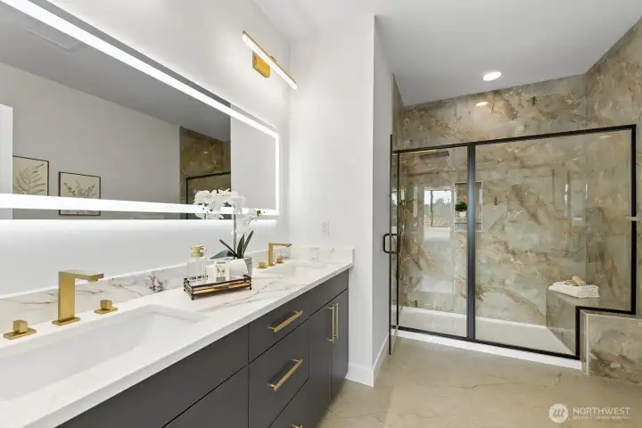 Primary bathroom dual sinks Primary bathroom dual sinks