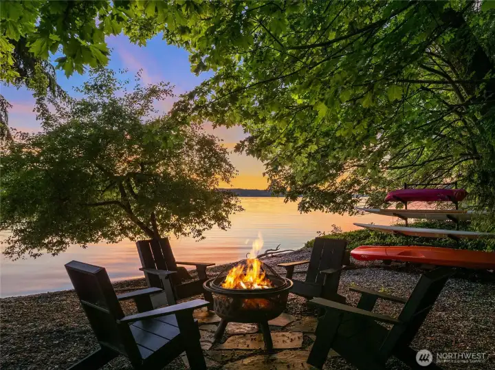 Kayaking, swimming and a bonfire at the end of a summer day. Kayaking, swimming and a bonfire at the end of a summer day.