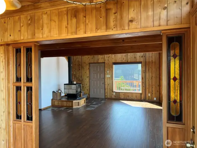Wood Stove for those cool nights. Lots of aged firewood behind the double garage.