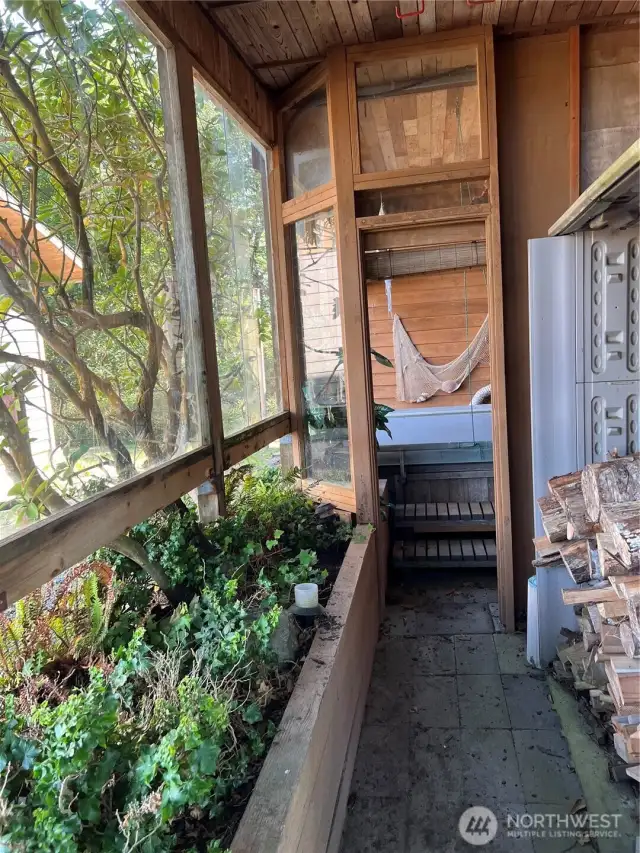 Pathway to Hot Tub and firewood.