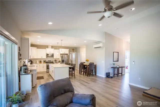 looking into entry and kitchen, each room has a mini split heat/air