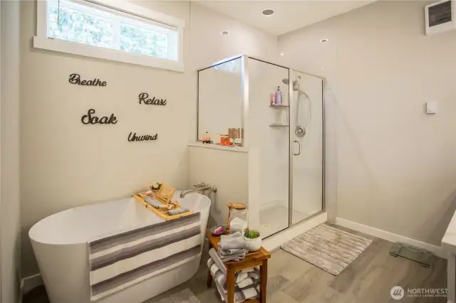 Luxurious soaking tub with separate shower
