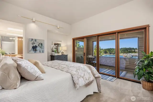 Sliding door out to covered private balcony.