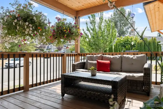 The covered front porch is the perfect place to begin your day, enjoy a cup of coffee and curl up with a great book.