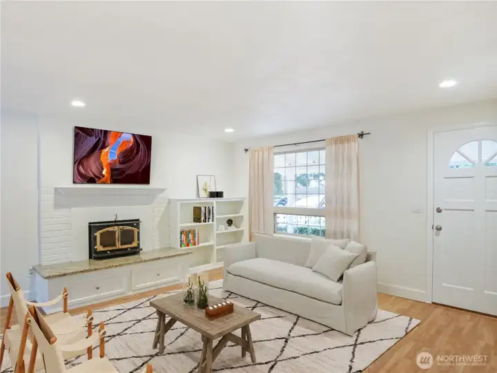 Classic wood-burning fireplace. 3D virtual staging