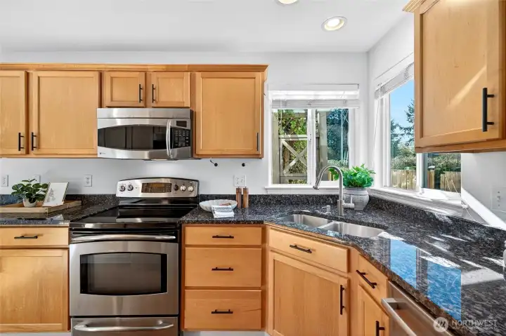 With windows on each side, kitchen gets plenty of sunlight