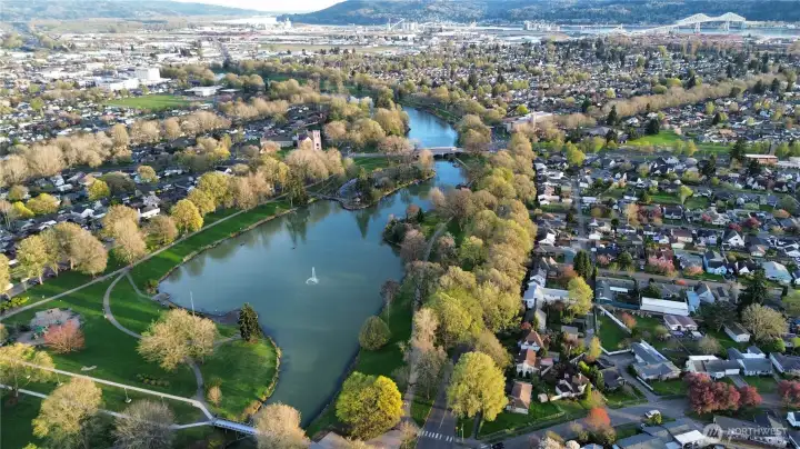 Drone shot of nearby Lake.