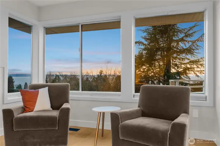 Primary bedroom suite has views from the bed and the bathroom.