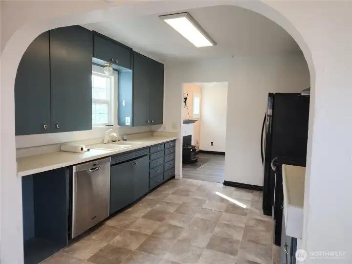 Kitchen looking into the living room.