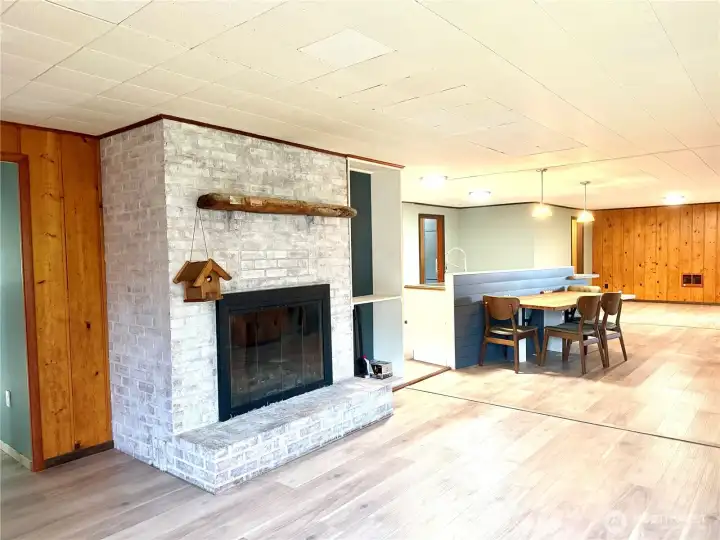 Brick wood burning fireplace