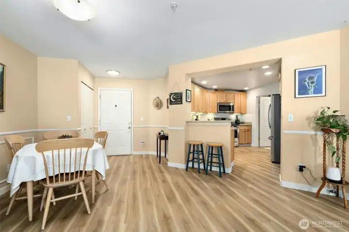Luxury Vinyl Flooring throughout main living spaces, bedroom and walk-in closet.