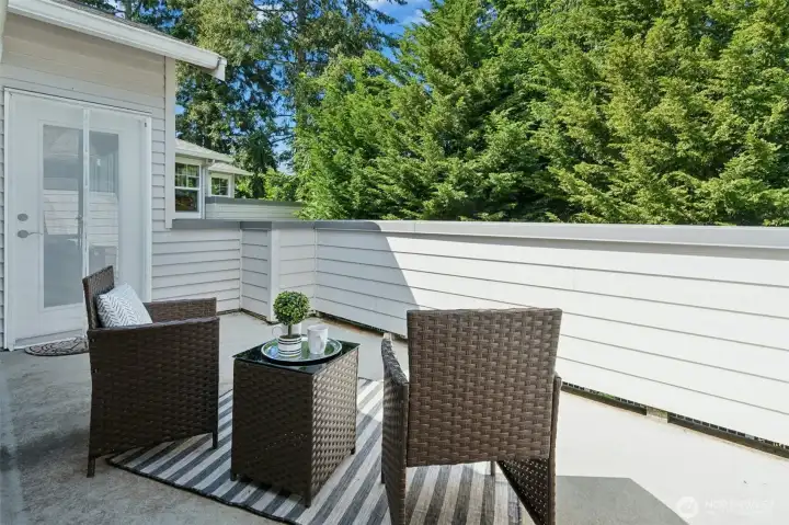 Enjoy your morning coffee and sounds of the birds chirping on your private balcony.