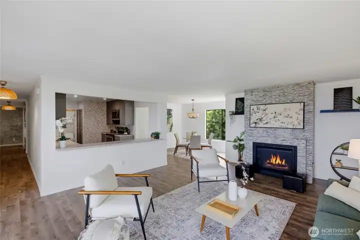 Open concept creates a great connection between spaces and the outdoor deck